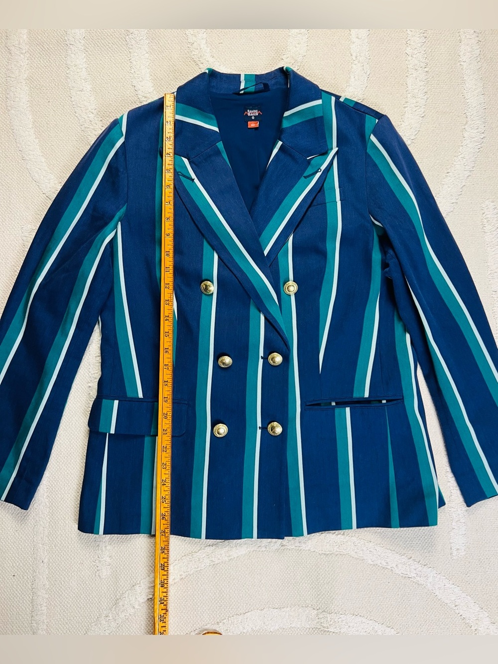 Rowing Blazers x Target Striped Double-Breasted Blazer – Navy, Teal & White – L - Picture 13 of 15